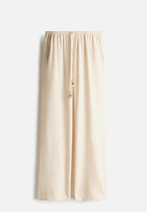 H&M - Linen-blend drawstring trousers - light beige