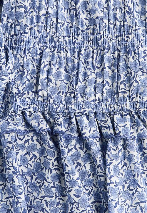H&M - Tie-detail smocked top - blue/floral