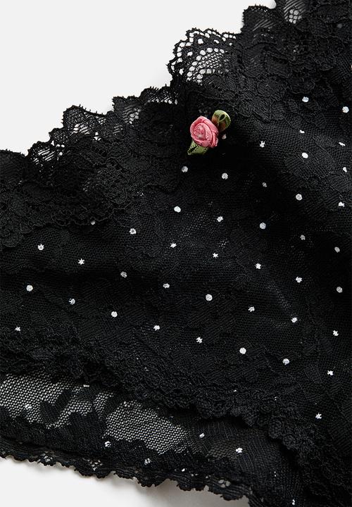 H&M - 2-pack lace brazilian briefs - black/polka dot