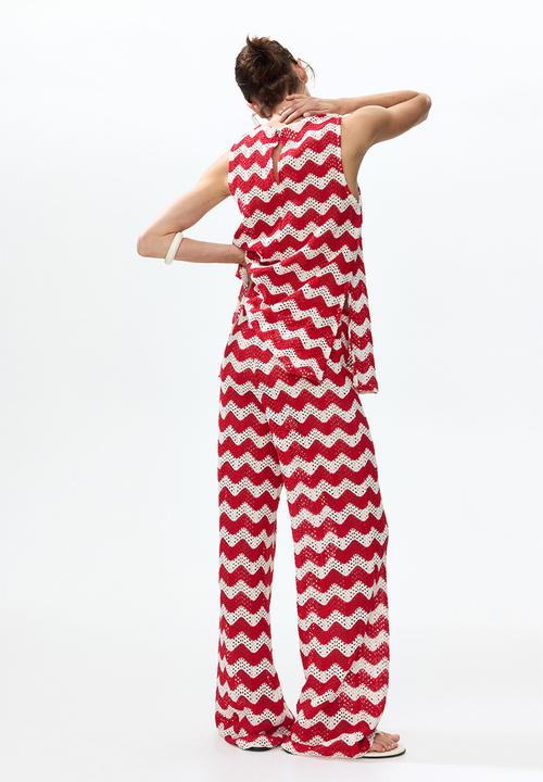 H&M - Crochet-look jacquard jersey trousers - white/red striped