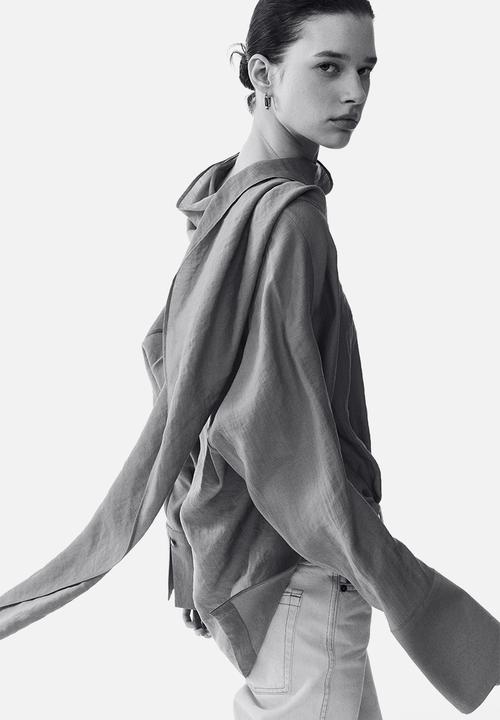 H&M - Scarf-collar blouse - dark beige