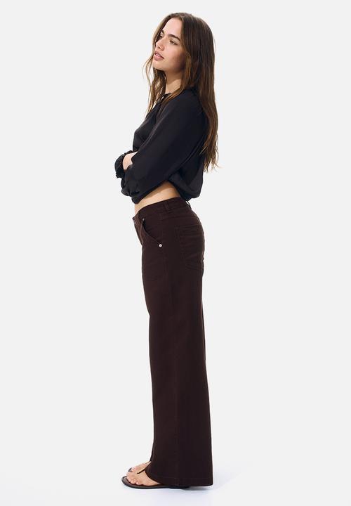 H&M - Wide twill trousers - dark brown
