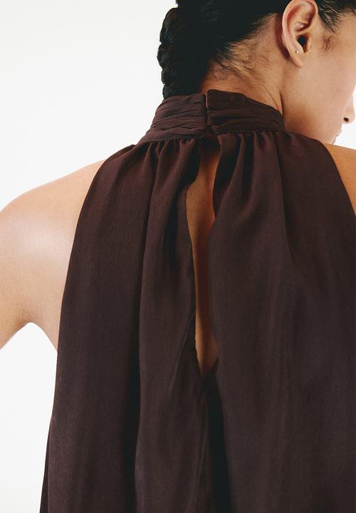 H&M - Bubble-hem halterneck top - dark brown