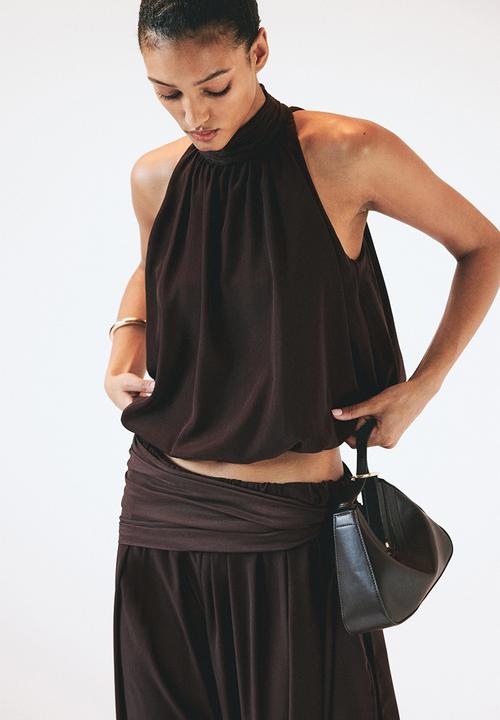 H&M - Bubble-hem halterneck top - dark brown