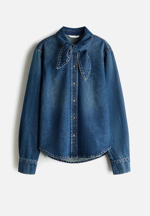 H&M - Bow-collar denim shirt - denim blue