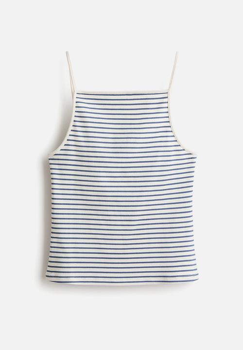 H&M - Ribbed strappy top - light blue/striped