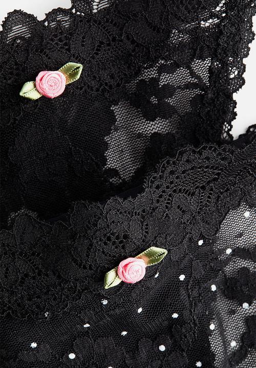H&M - 2-pack lace tanga thong briefs - black/polka dot