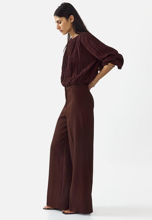 H&M - Wide tailored trousers - dark rust brown