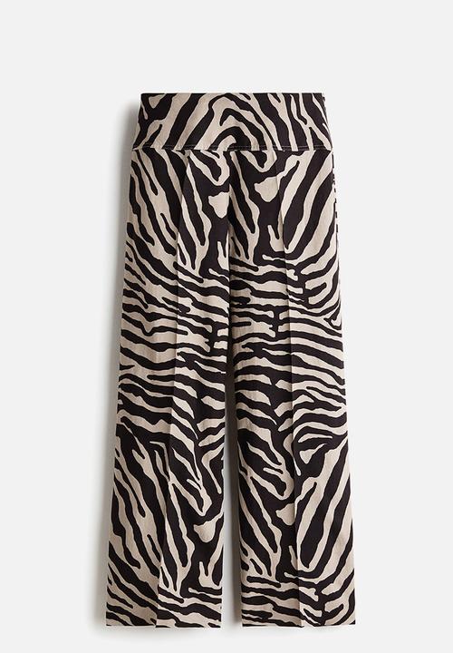 H&M - Flared linen-blend trousers - light beige/zebra print