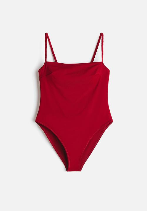 H&M - Padded-cup high leg swimsuit - red