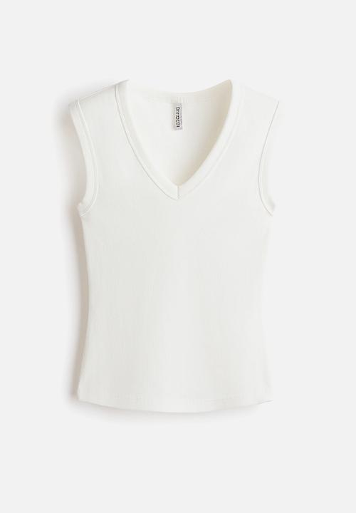 H&M - Ribbed v-neck vest top - cream