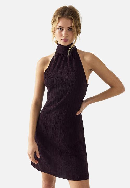 H&M - Crinkled halterneck dress - dark purple