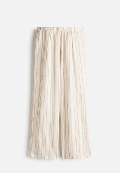 H&M - Wide linen-blend trousers - white/striped