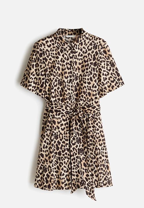 H&M - Tie-belt shirt dress - beige/leopard print