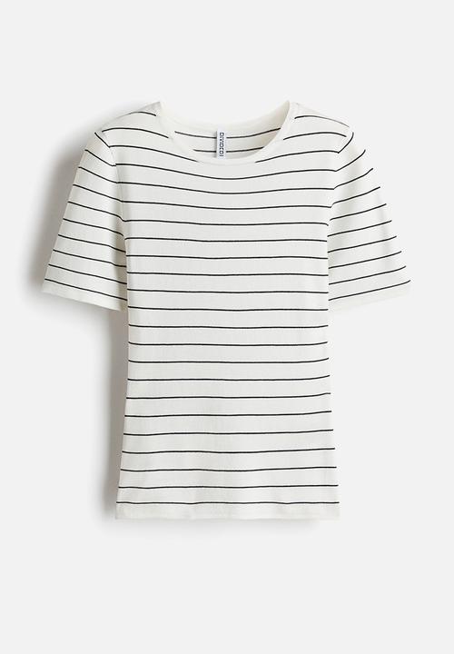 H&M - Fine-knit T-shirt - white/black striped