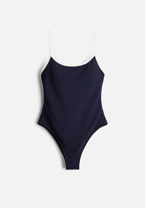 H&M - Padded-cup high leg swimsuit - navy blue