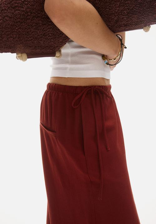 H&M - Linen-blend drawstring trousers - brick red