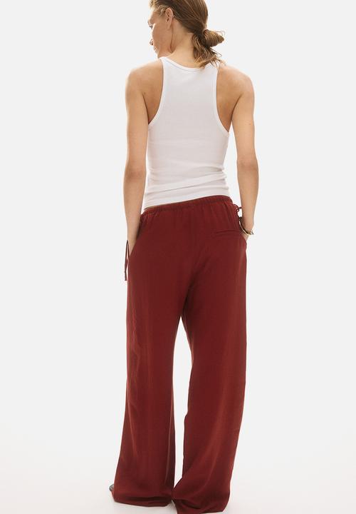 H&M - Linen-blend drawstring trousers - brick red