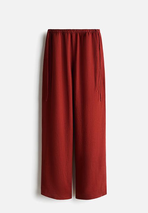 H&M - Linen-blend drawstring trousers - brick red