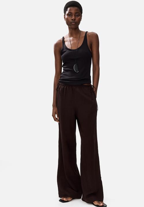 H&M - Linen-blend drawstring trousers - dark brown