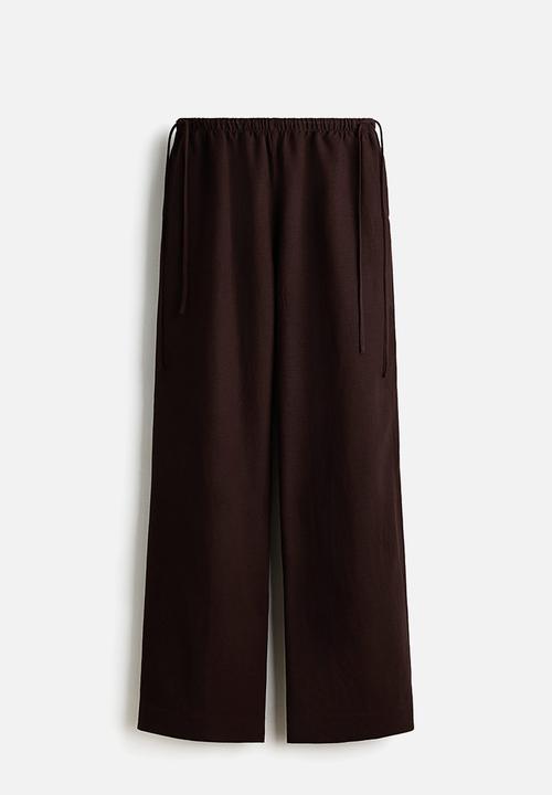 H&M - Linen-blend drawstring trousers - dark brown