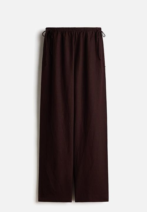 H&M - Linen-blend drawstring trousers - dark brown