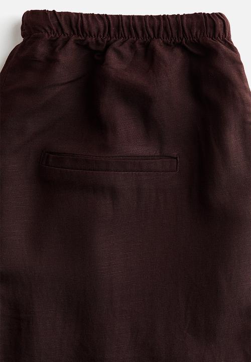 H&M - Linen-blend drawstring trousers - dark brown