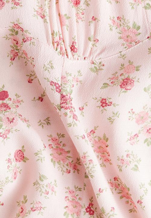 H&M - Flared-skirt viscose dress - light pink/floral