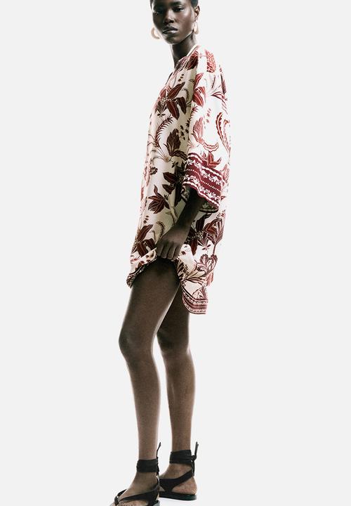 H&M - Viscose tunic dress - light beige/patterned