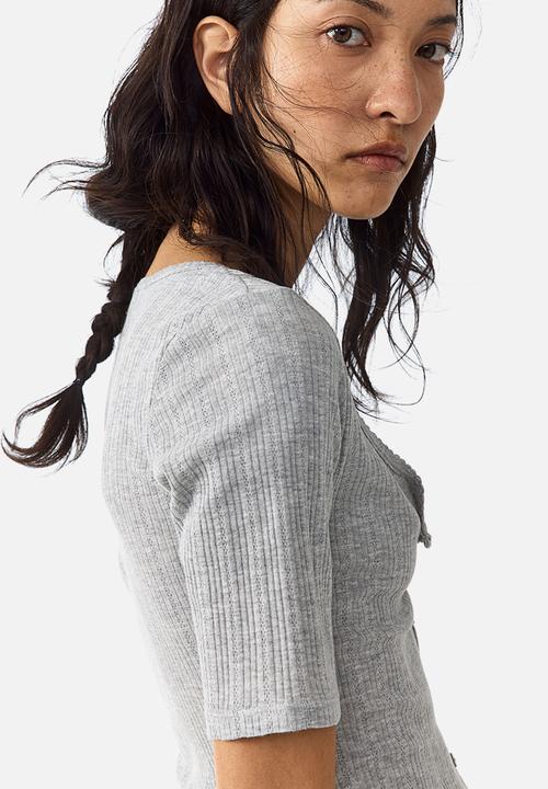 H&M - Pointelle-knit top - light grey marl