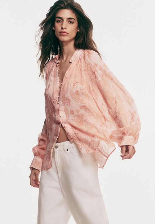 H&M - Oversized lyocell blouse - light pink/paisley pattern