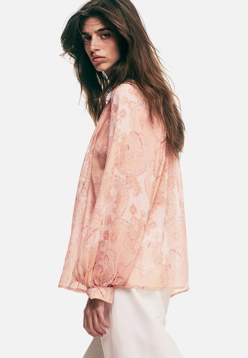 H&M - Oversized lyocell blouse - light pink/paisley pattern