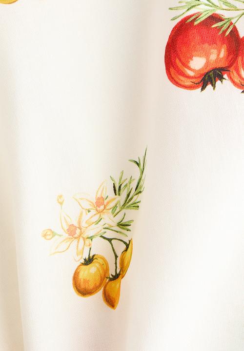 H&M - Oversized linen-blend shirt - cream/tomatoes