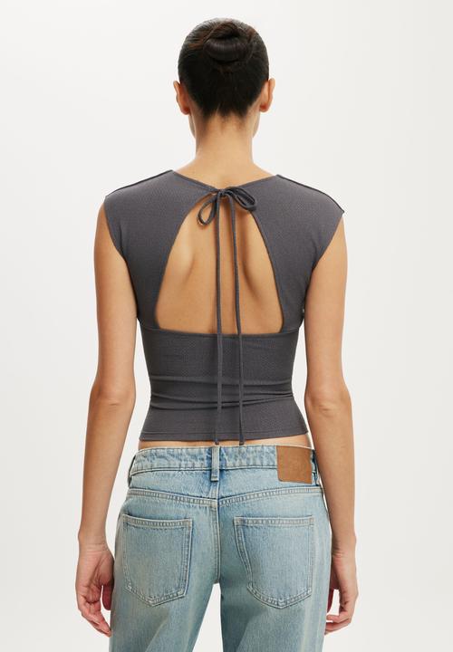 Cotton On - Mia Open Back Top - Steel Onyx