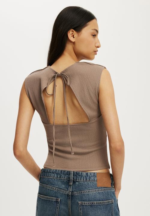 Cotton On - Mia Open Back Top - Washed Mocha