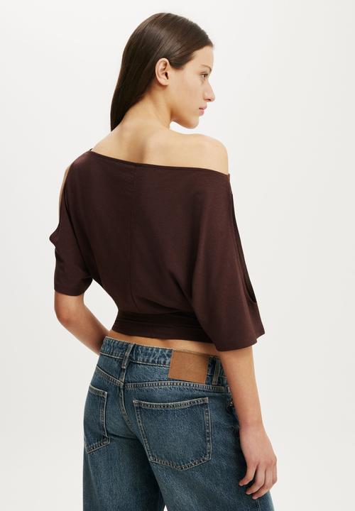 Cotton On - Cold Shoulder Short Sleeve - Dark Oak