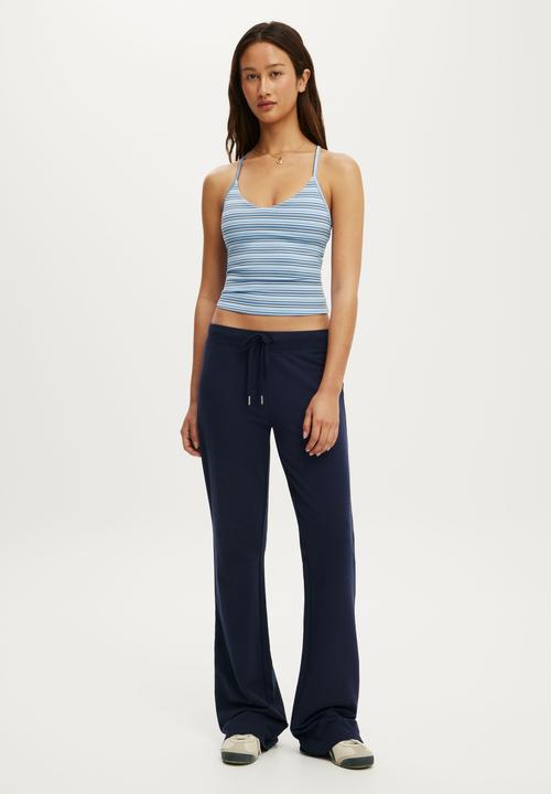 Cotton On - Ultra Smooth V Neck Racer Back Tank - Campus Blue Spring Stripe