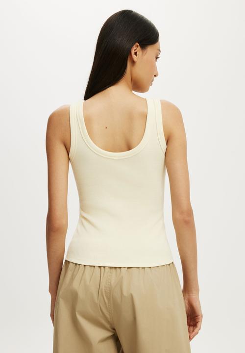 Cotton On - Blake Rib Scoop Tank - Vanilla Glow