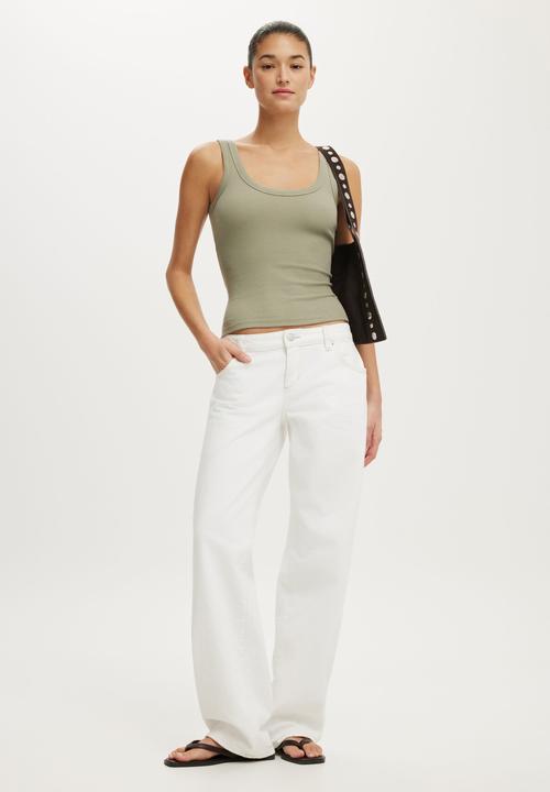 Cotton On - Blake Rib Scoop Tank - Pale Eucalyptus