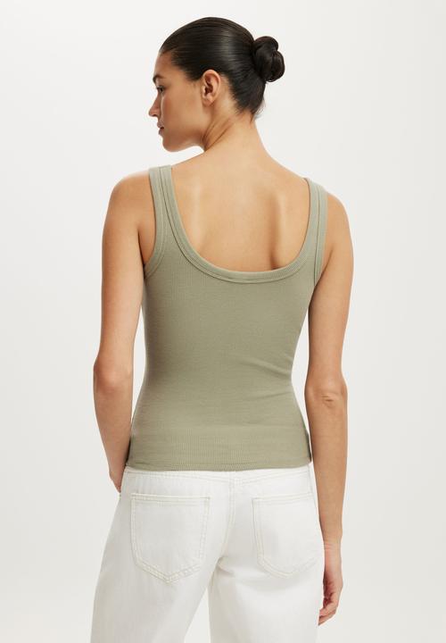 Cotton On - Blake Rib Scoop Tank - Pale Eucalyptus