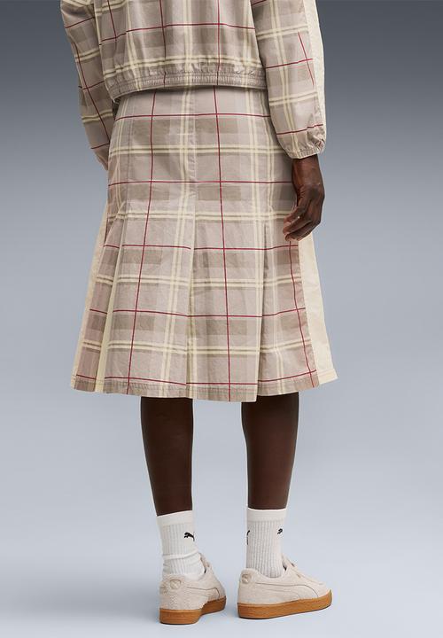 PUMA - T7 Pleated Tartan Woven Midi Skirt - Mouse Gray