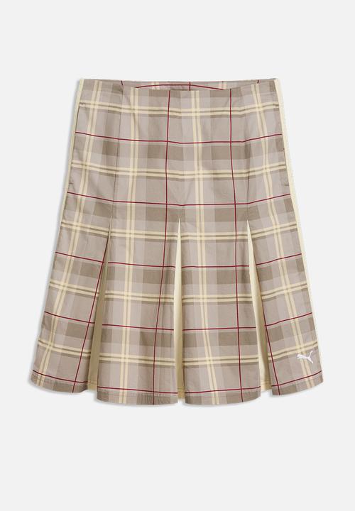 PUMA - T7 Pleated Tartan Woven Midi Skirt - Mouse Gray