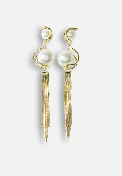 Tessa Design - Macy Drop Pearl Fringe Earrings - Gold