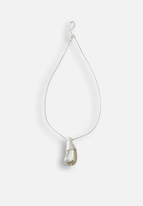 Tessa Design - Lyric Sculptural Metal Pendant Cord Necklace - Silver