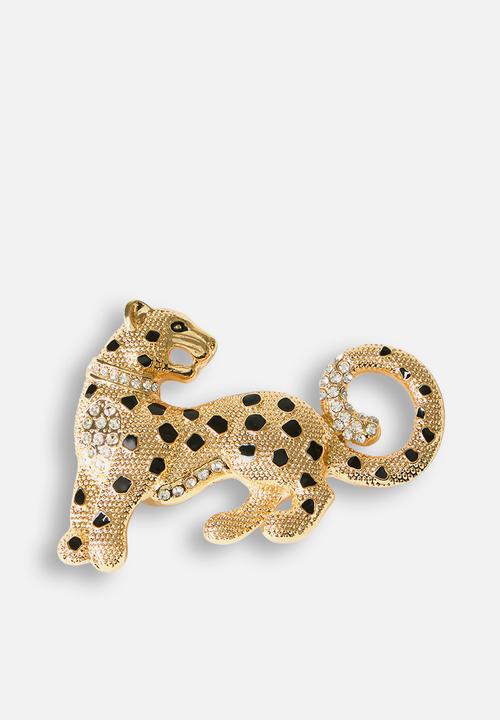 Tessa Design - Kara Crystal Embellished Leopard Brooch - Gold