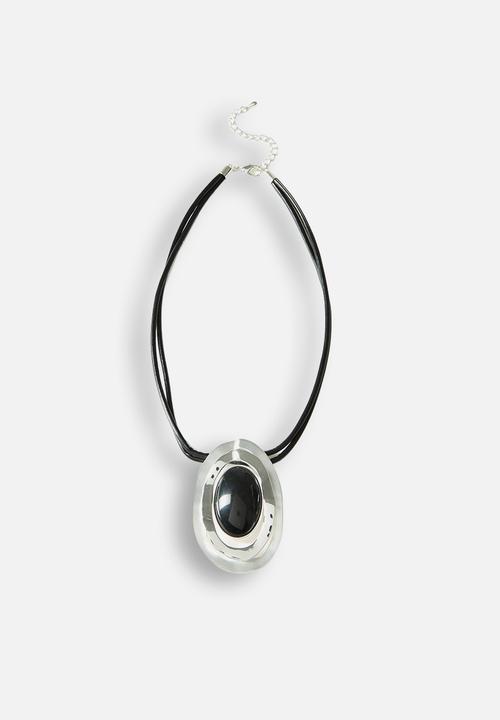 Tessa Design - Mabel Two Tone Sculptural Cord Pendant Necklace - Silver/Black