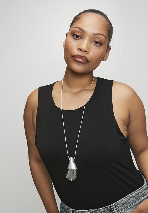 Tessa Design - Lyric Sculptural Metal Pendant Cord Necklace - Silver
