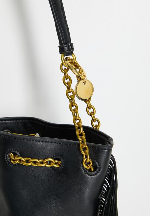 Tessa Design - Vale Fringed Bucket Bag With Chain Strap - Black