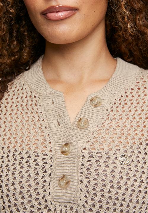 POLO - Wmn Thandiwe Ss Resort Knit Dress - Mushroom
