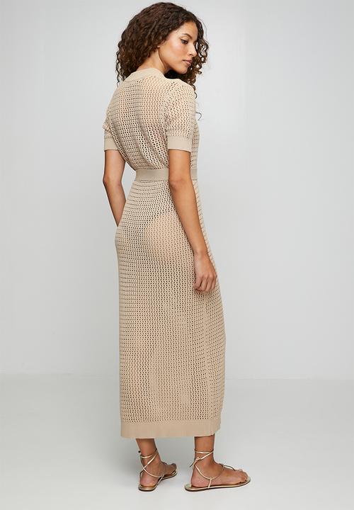 POLO - Wmn Thandiwe Ss Resort Knit Dress - Mushroom